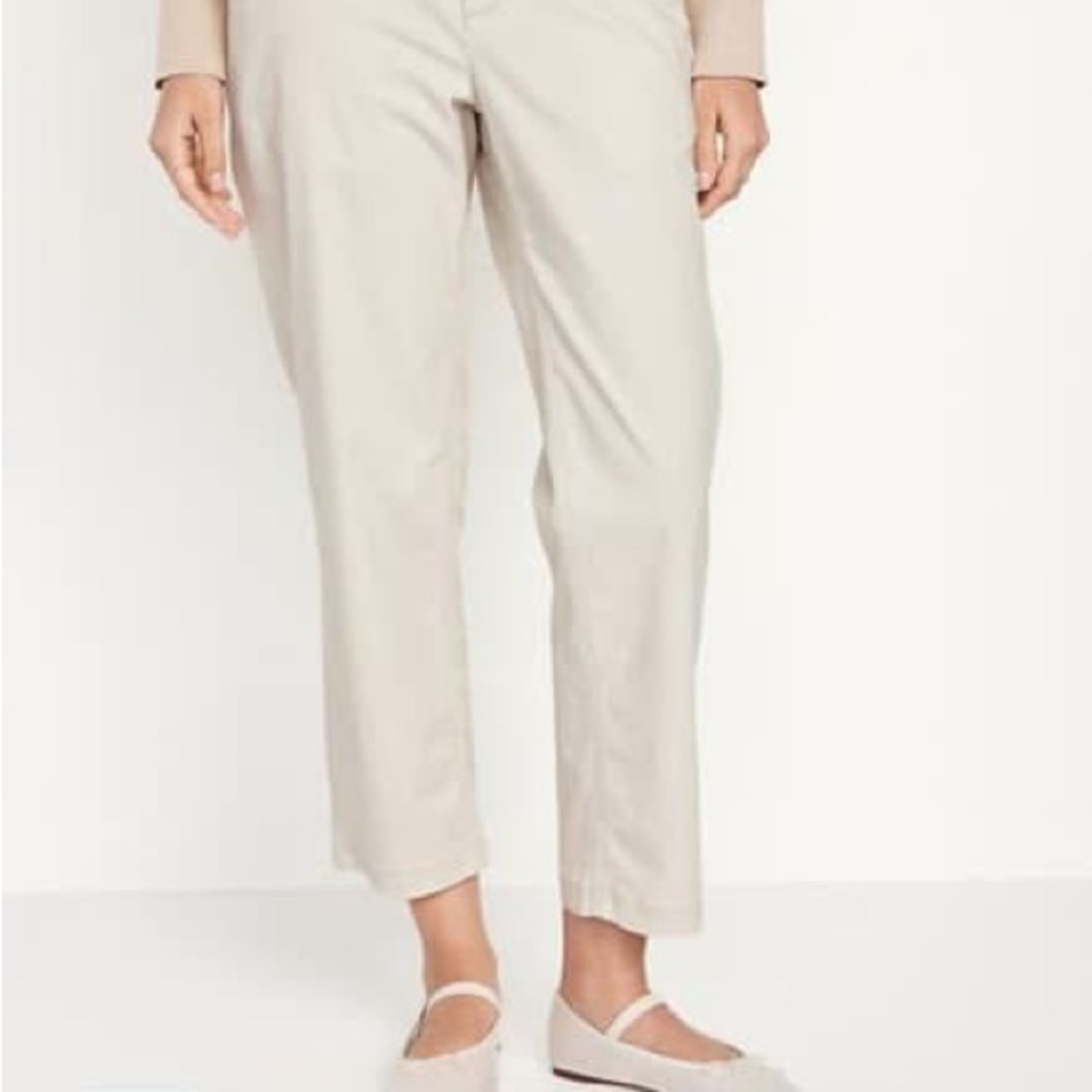 Beige Straight-Leg Pants